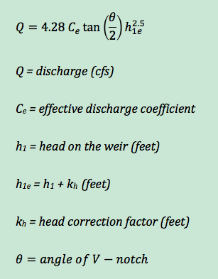 free-flow discharge equation for V-notch weirs from 25 to 100 degrees