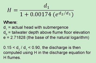 equation for correcting indicated head in a submerged H Flume