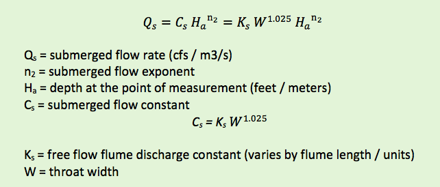 submerged flow discharge equation for Rectangular Cutthroat flume